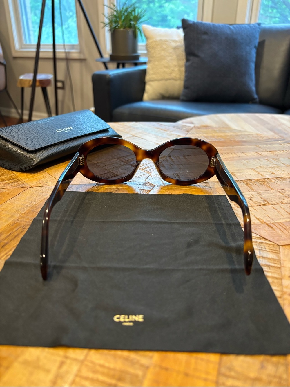Celine Tortoiseshell Oval Sunglasses - Dark Brown Lenses - Picture 3 of 7